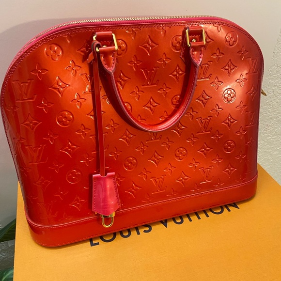 Louis Vuitton The Alma Two tone Red and pink Shiny Red Embossed Satchel - Picture 3 of 13